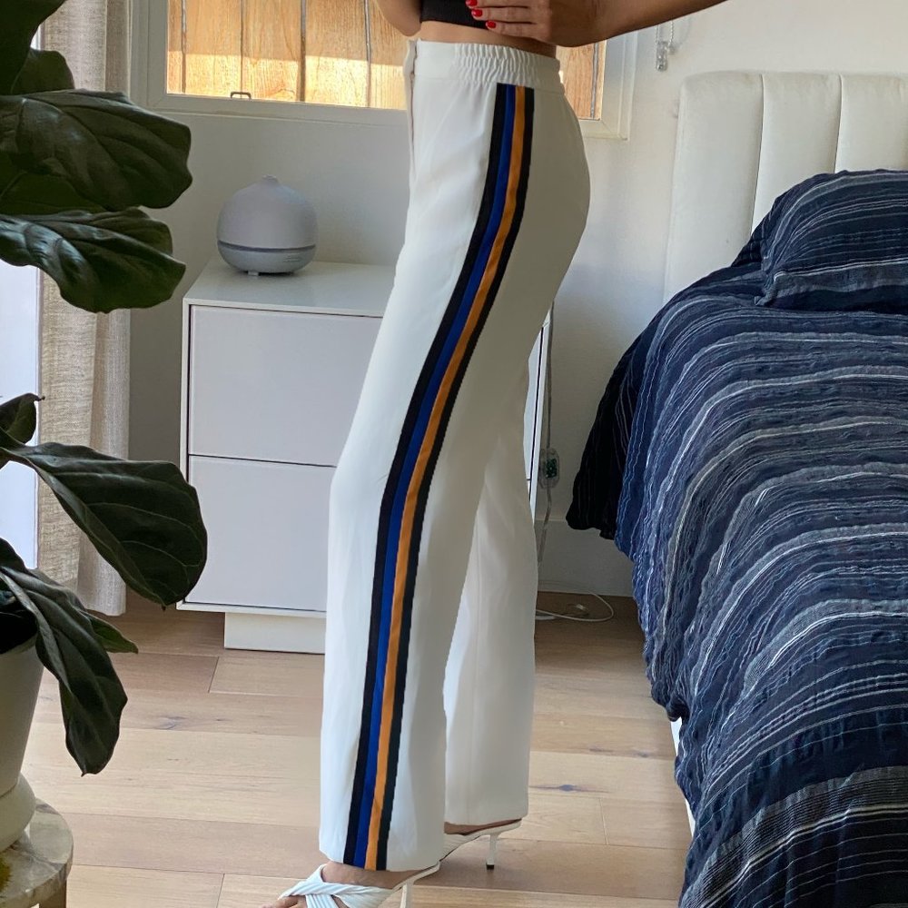 High Rise White Pants Side Stripes XS